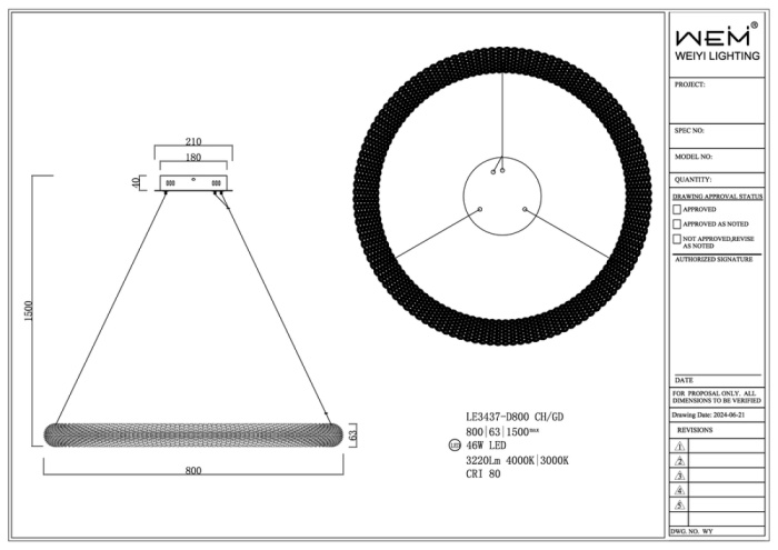 Подвесной светильник Leon Juliana LE3437-D800 GD