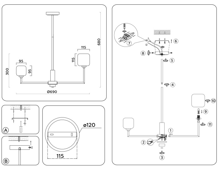Люстра на штанге с мрамором AMBRELLA light LH53015