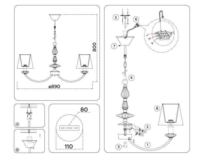 Подвесная люстра с абажуром и декором из керамики Ambrella light LH75025