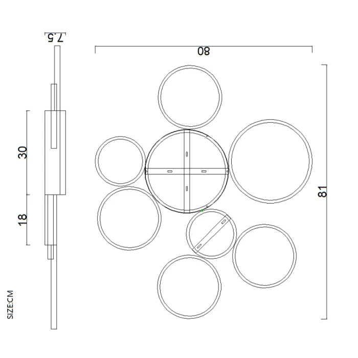 Потолочная люстра в виде колец TWINE 7 rings Black ImperiumLoft