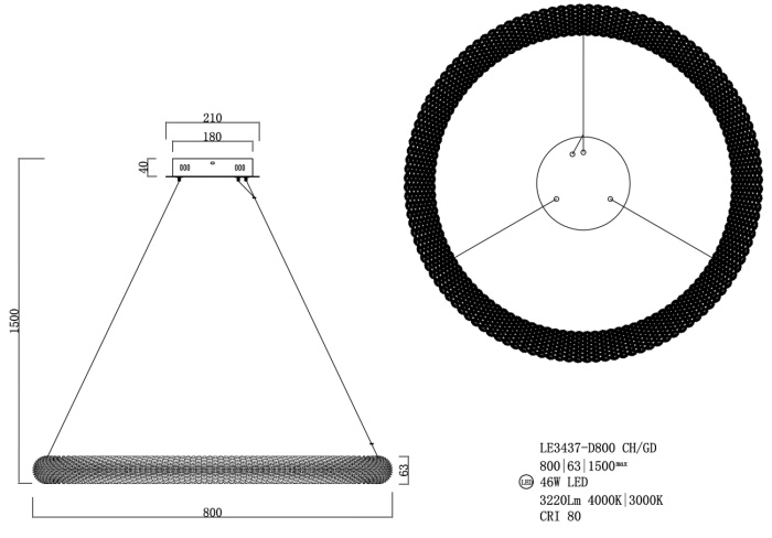 Подвесной светильник Leon Juliana LE3437-D800 CH