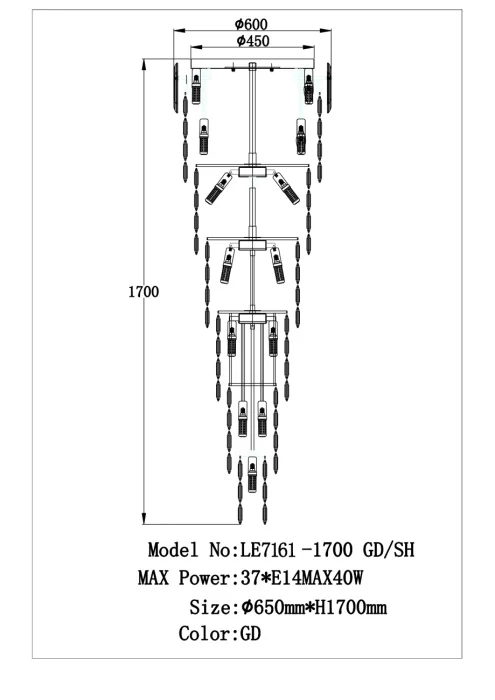 Каскадная люстра Leon Jacqueline LE7161/1700 GD/SH