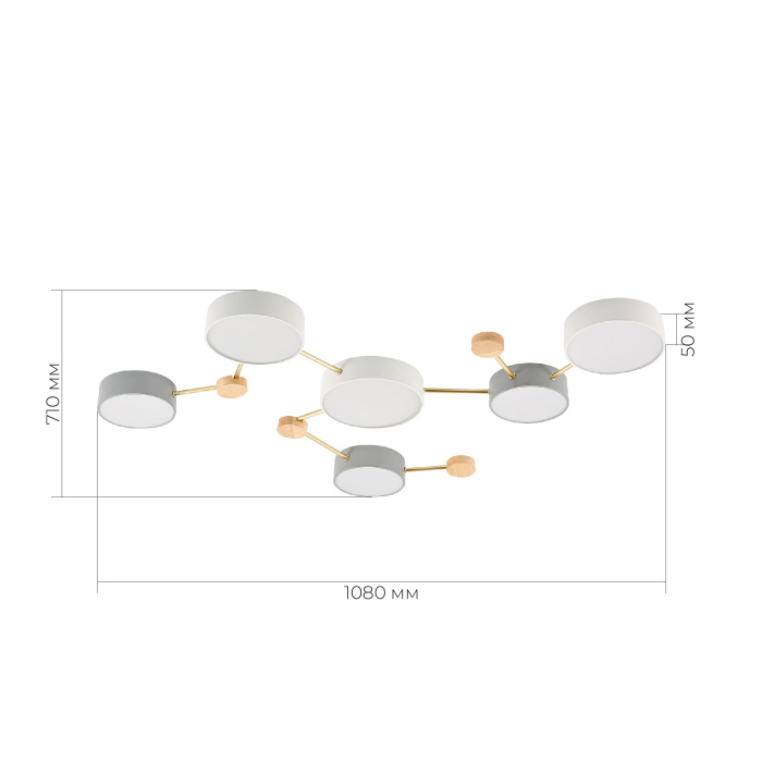 Светильник потолочный Золотистый, Светлое дерево/Белый, Серый LED 6*15W 4000K SLE600102-06