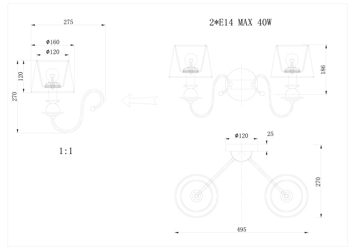 Бра Delight Collection KM0837 KM0837W-2 bronze