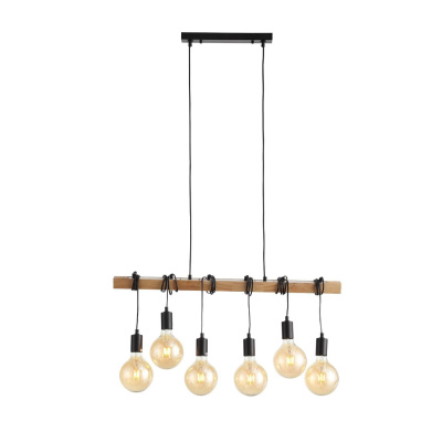 SL1142.403.06 Светильник подвесной Черный, Светлое дерево E27 6*60W