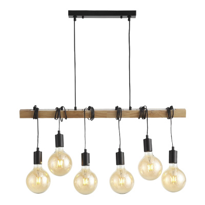 SL1142.403.06 Светильник подвесной Черный, Светлое дерево E27 6*60W