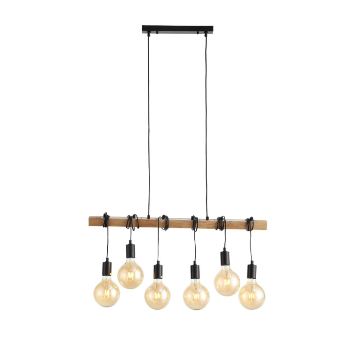 SL1142.403.06 Светильник подвесной Черный, Светлое дерево E27 6*60W