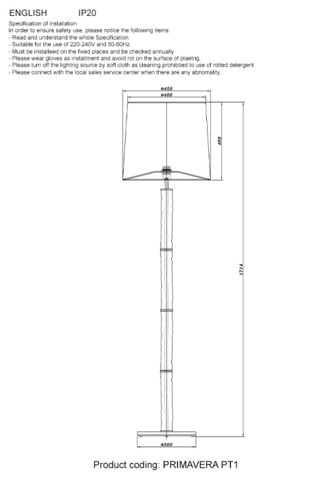 Торшер Crystal Lux PRIMAVERA PT1 GOLD