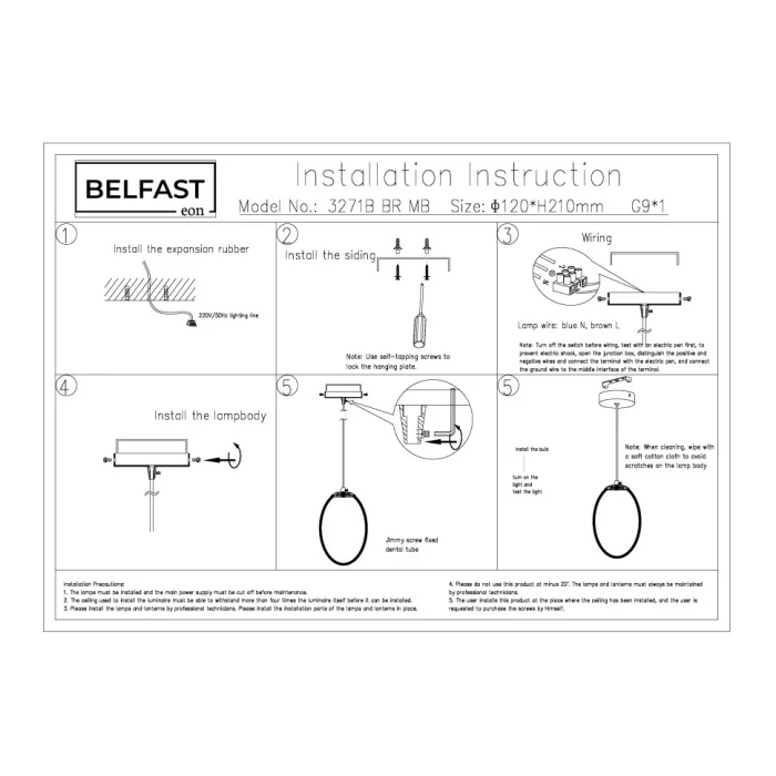 Светильник подвесной Belfast Ravenhill 3271B BR MB