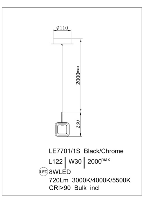 Подвесной светильник Leon Theona LE7701/1S Black Chrome