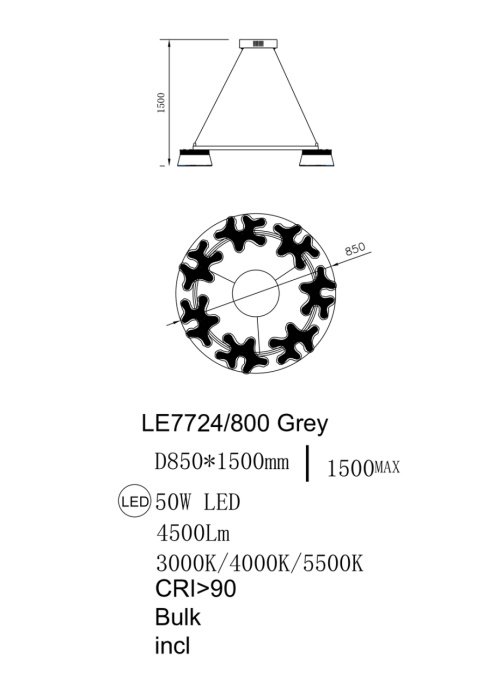 Подвесная люстра Leon Recif LE7724/800 Grey