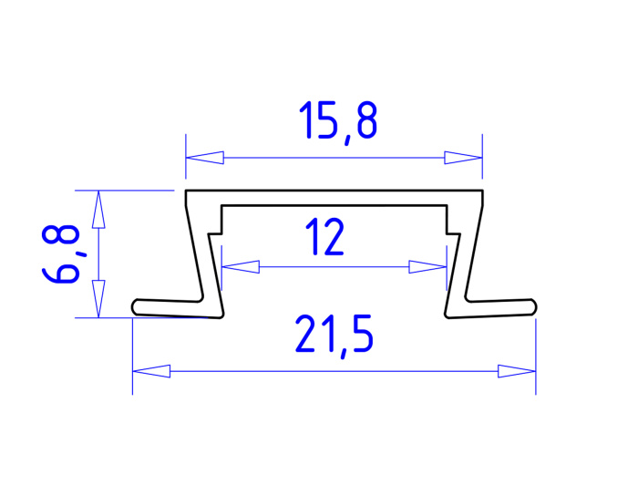 Алюминиевый профиль встраиваемый 21.5*6.8 для светодиодной ленты до 11мм Ambrella light GP1001BK