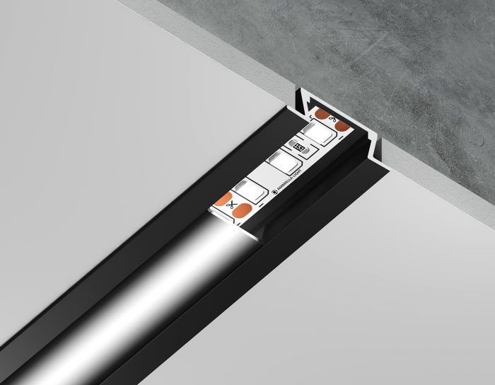Алюминиевый профиль встраиваемый 21.5*6.8 для светодиодной ленты до 11мм Ambrella light GP1001BK