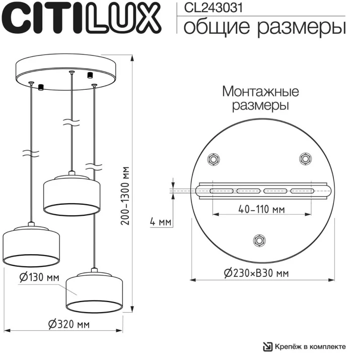 Подвесной светильник Citilux Espace CL243031