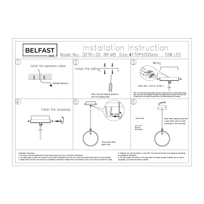 Светильник подвесной Belfast Ravenhill 3276-20 BR MB