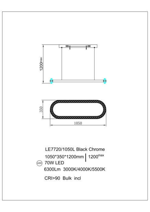 Подвесной светильник Leon Michel LE7720/1050L Black Chrome