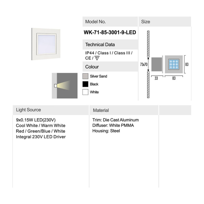 Встраиваемый светильник Delight Collection 7185 71-85-3001-H-9 warm white silver