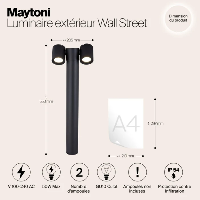 Садово-парковый светильник Maytoni WALL STREET O010FL-02B