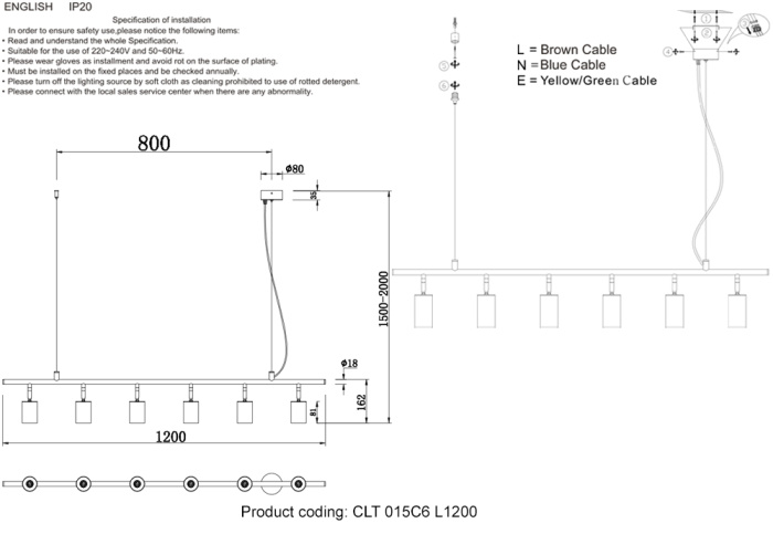 Светильник потолочный Crystal Lux RIVO SP6 L1200 BL