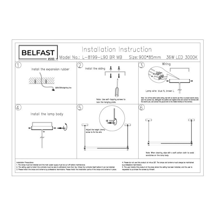 Светильник подвесной Belfast Ravenhill L-8199-L90 BR MB
