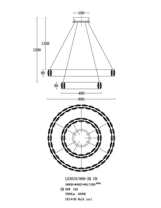 Подвесной светильник Leon MontBlanc LE3019/800-2K CH