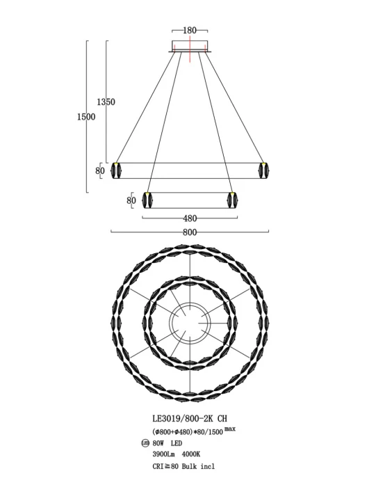 Подвесная люстра Leon MontBlanc LE3019/800-2K CH