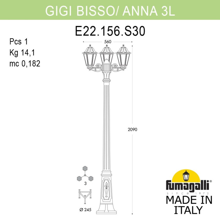 Садово-парковый светильник Fumagalli GIGI BISSO/ANNA 3L E22.156.S30.BYE27