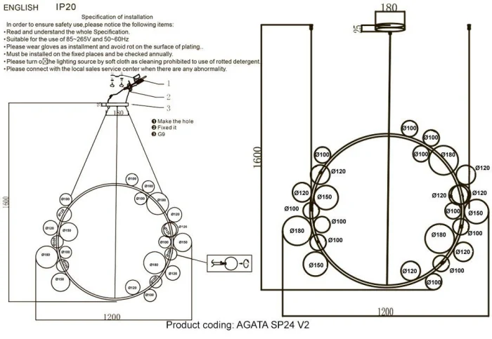 Люстра Crystal Lux AGATA SP24 V2 BLACK/TRANSPARENTE
