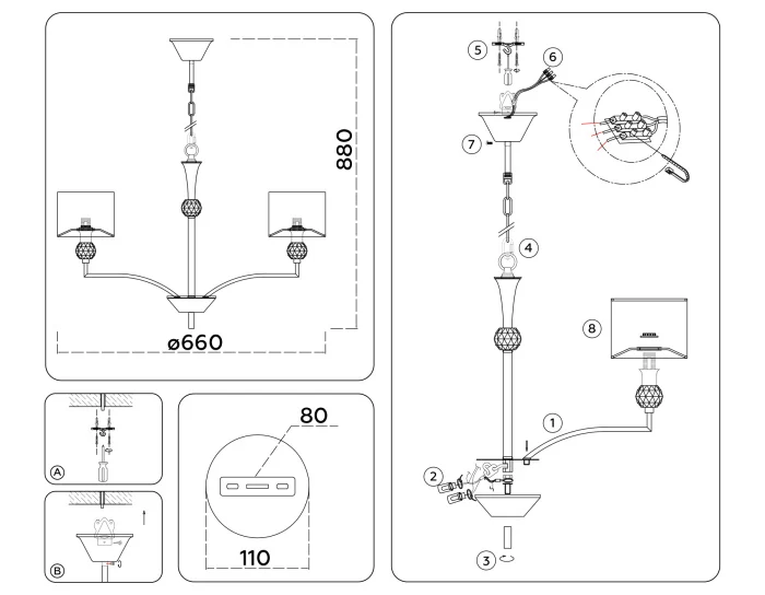 Подвесная люстра с абажурами и хрусталем Ambrella light LH71131