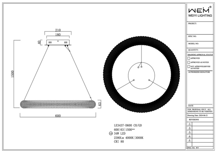Подвесной светильник Leon Juliana LE3437-D600 GD