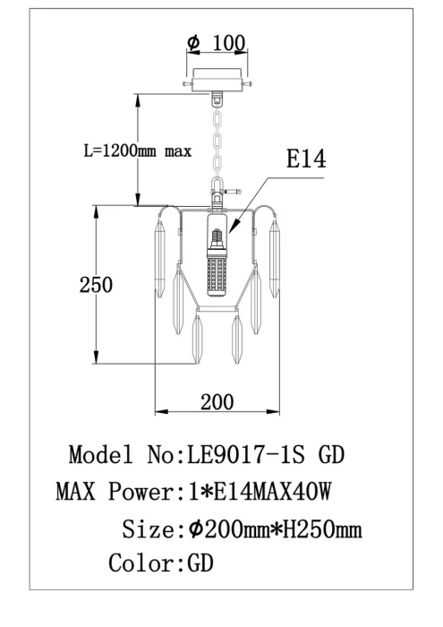Подвесной светильник Leon Catherine LE9017/1S GD