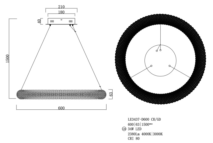 Подвесной светильник Leon Juliana LE3437-D600 CH