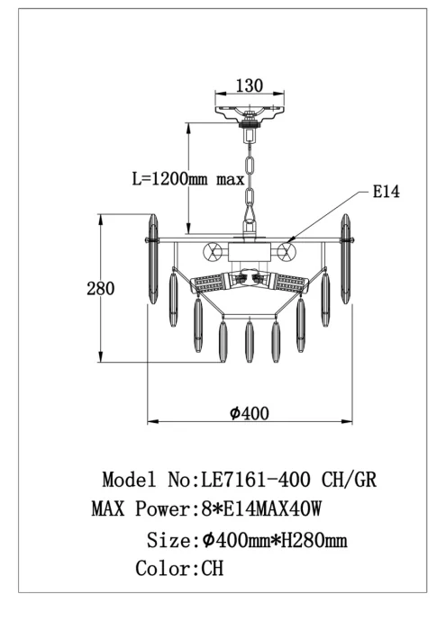 Подвесная люстра Leon Jacqueline LE7161/400 CH/GR