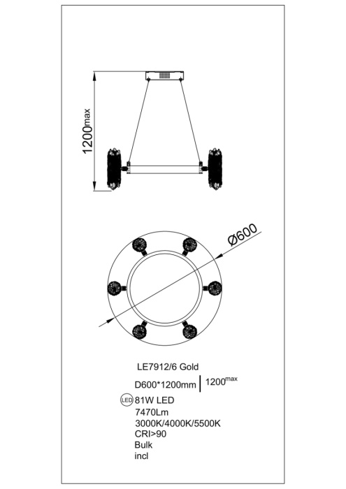 Подвесная люстра Leon Elizabeth LE7912/6 Gold