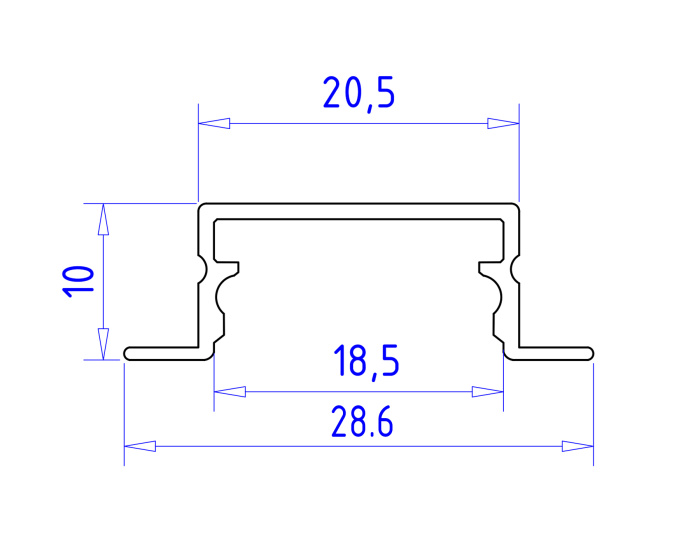 Алюминиевый профиль встраиваемый 28.6*10 для светодиодной ленты до 18,5мм Ambrella light GP1200AL