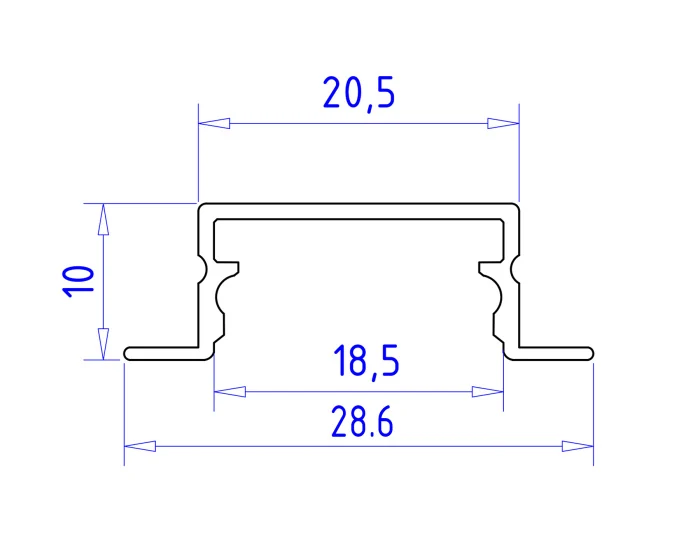 Алюминиевый профиль встраиваемый 28.6*10 для светодиодной ленты до 18,5мм Ambrella light GP1200AL