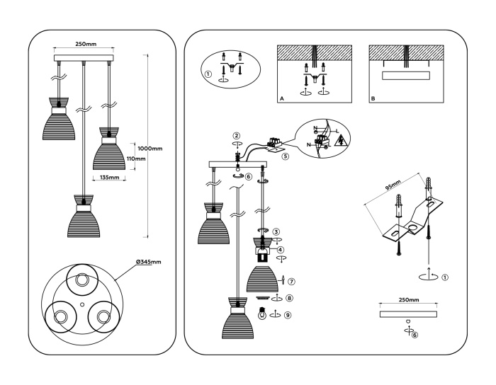 Светильник подвесной со стеклянными плафонами TRADITIONAL AMBRELLA LIGHT TR3402