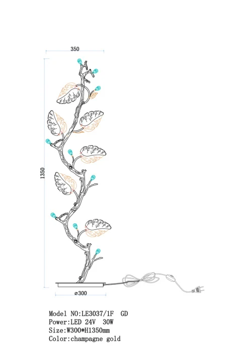 Торшер Leon Olivia LE3037/1F GD