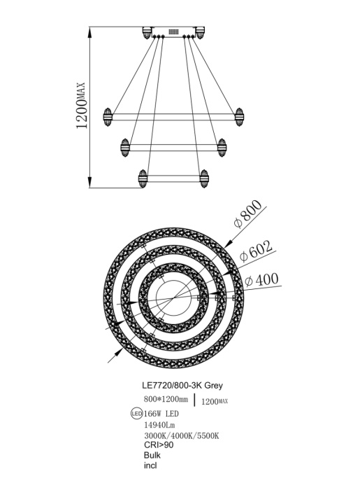 Подвесной светильник Leon Michel LE7720/800-3K Black Chrome