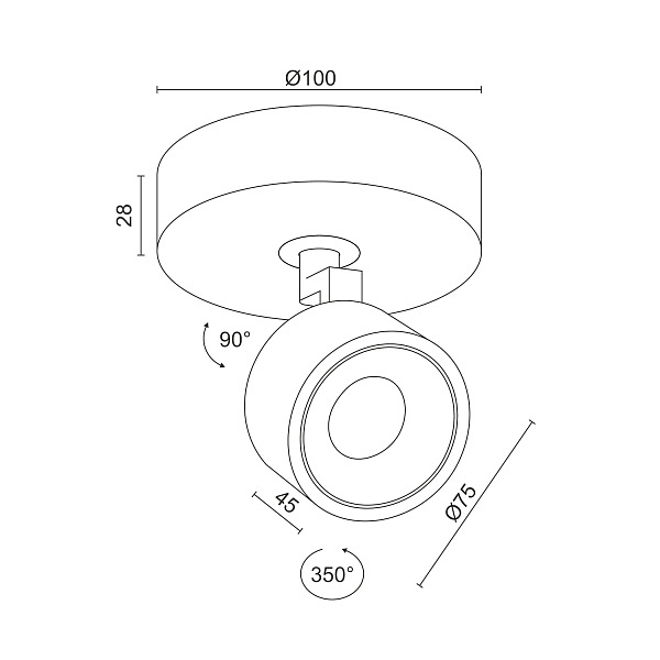 Накладной поворотный светильник Ledron SAGITONY R1 S75 Dim Black