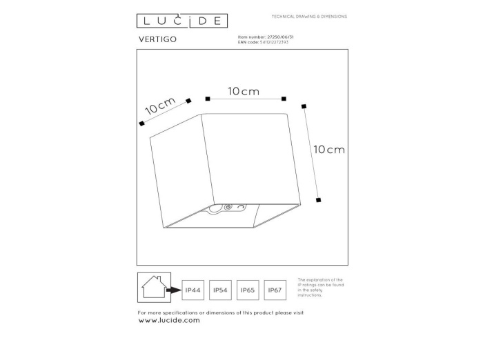 Настенный уличный светильник Lucide VERTIGO 27250/06/31