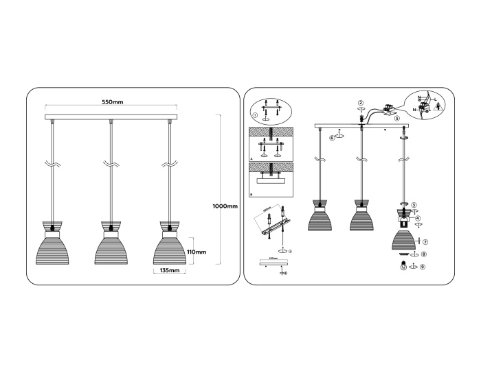 Светильник подвесной со стеклянными плафонами TRADITIONAL AMBRELLA LIGHT TR3404