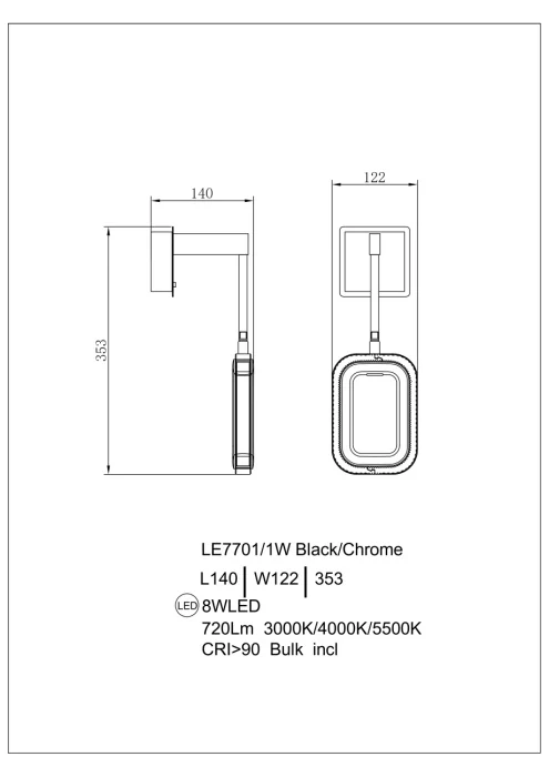Бра Leon Theona LE7701/1W Grey/Black Chrome