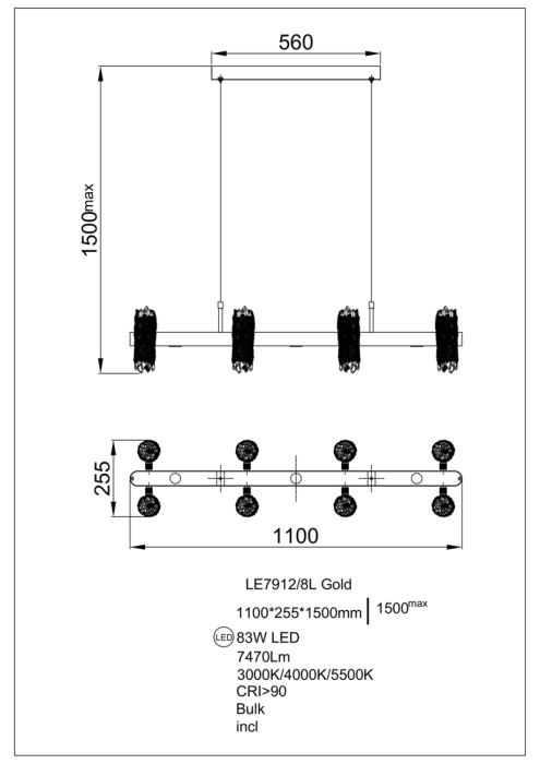 Подвесной светильник Leon Elizabeth LE7912/8L Gold