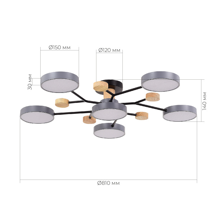 Светильник потолочный Серый/Серый LED 6*12W 3000K/4500K/6000K SLE6006-702-06
