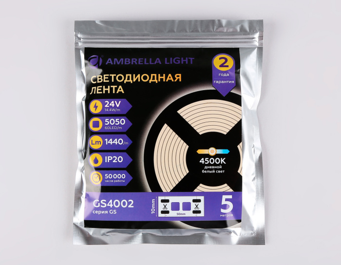 Светодиодная лента Ambrella Light GS4001 5050 60Led /14.4W m/ 24V IP20 3000K 5m Ambrella light GS4002