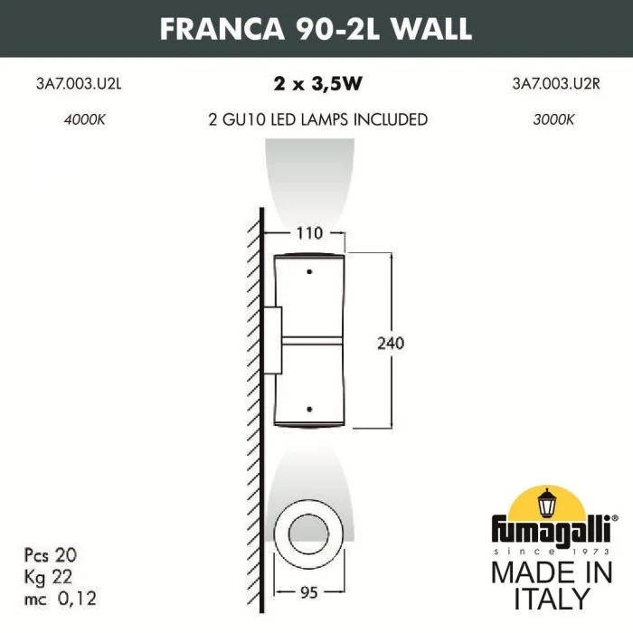 Светильник уличный настенный FUMAGALLI FRANCA 90-2L WALL  3A7.003.000.AXU2L
