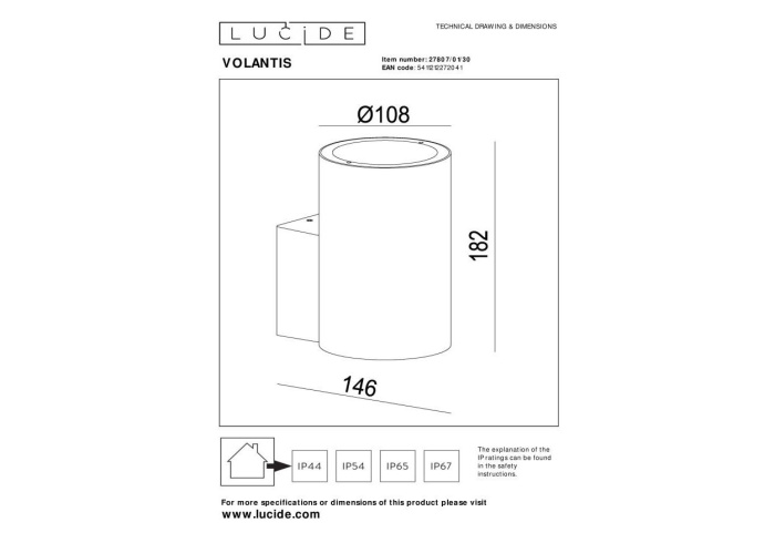 Настенный уличный светильник Lucide VOLANTIS 27807/01/30