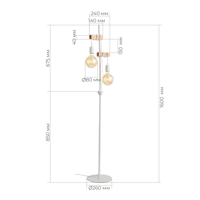 SL1142.505.01 Торшер Белый, Светлое дерево E27 2*60W