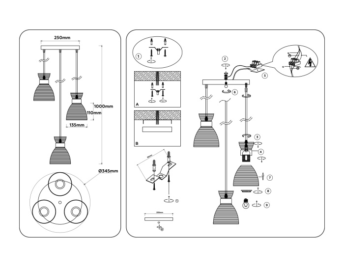 Светильник подвесной со стеклянными плафонами TRADITIONAL AMBRELLA LIGHT TR3405